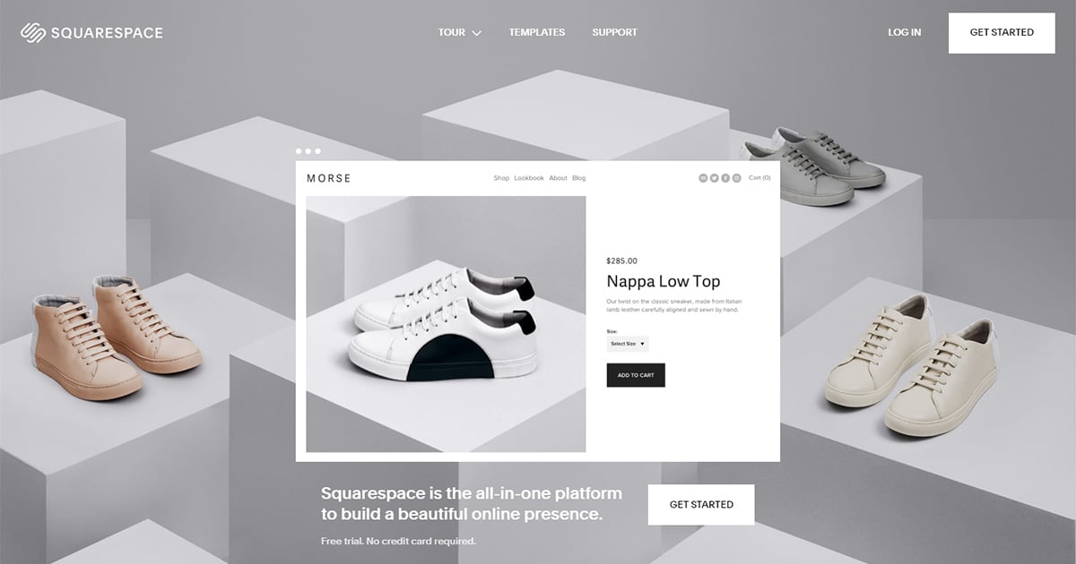 Squarespace homepage: webstore option for small businesses.