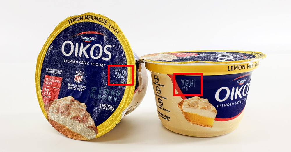 Oikos yogurt example of FDA requirement: statement of identity