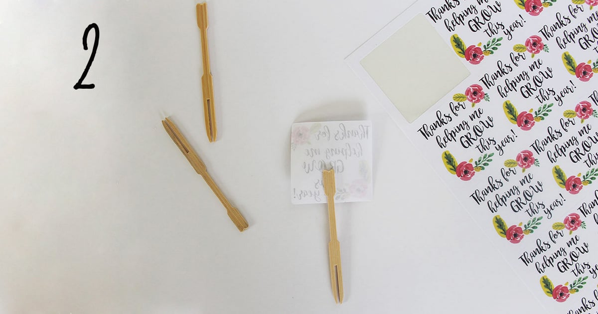 How to assemble your "thanks for helping me grow" printable label template on sticks to add to a flower pot for your child's teacher, step 2