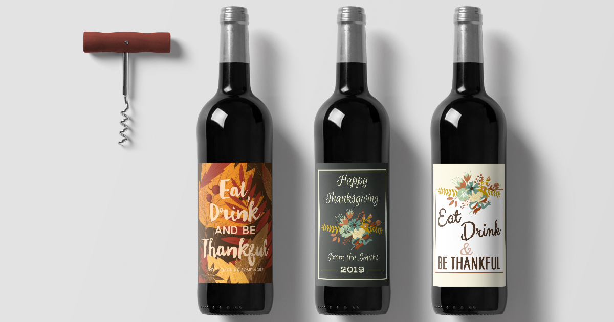 Free printable wine bottle label templates you can download for Fall and Thanksgiving