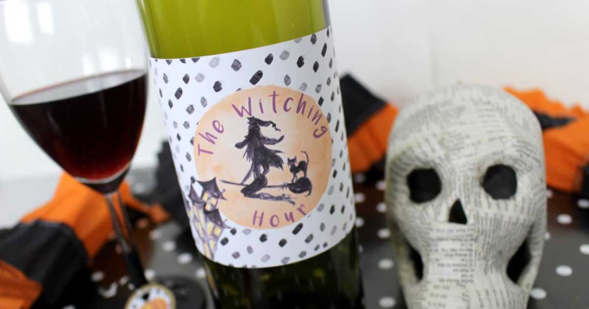 Printable wine bottle label template for Halloween