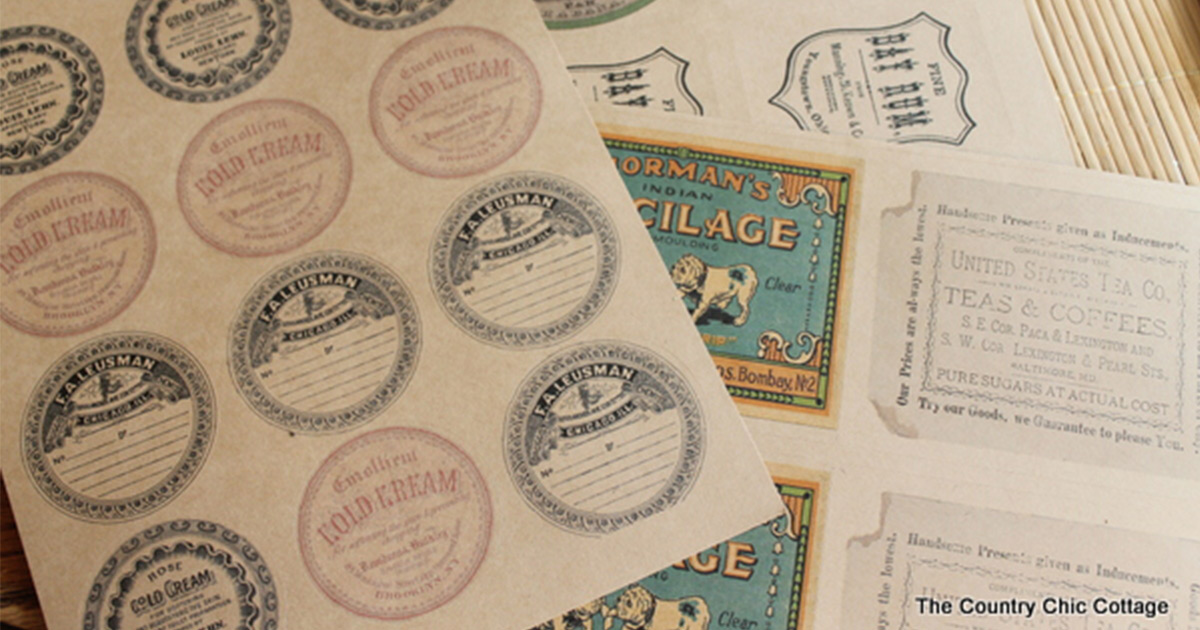 Printed label sheets with vintage product label designs and templates