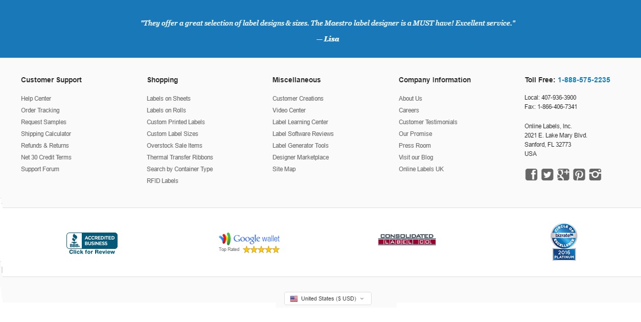 Website footer showing Order Tracking