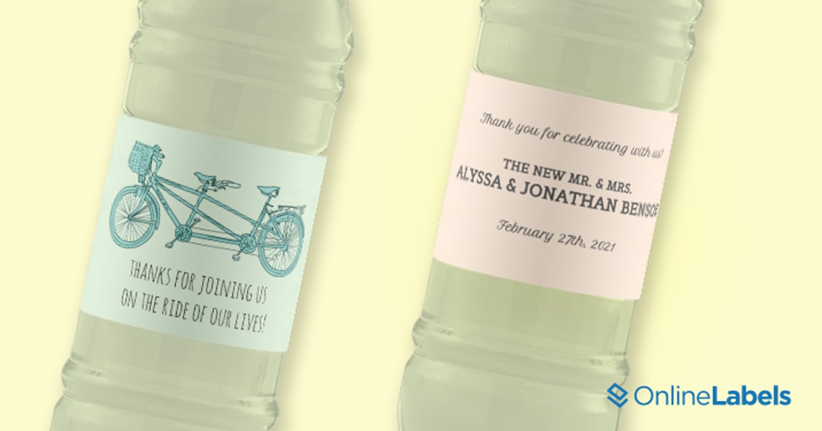 Create custom water bottles for your wedding with this free set of water bottle label templates