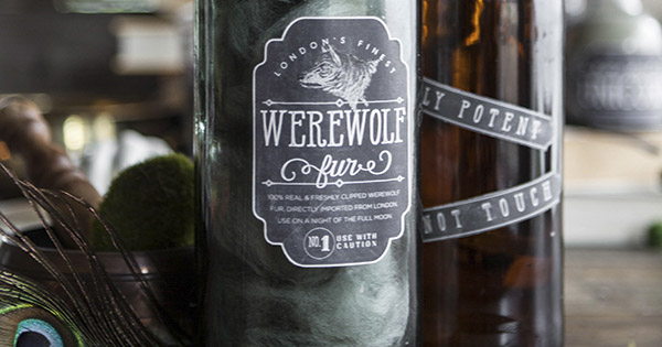 Apothecary label featuring werewolf fur label template.