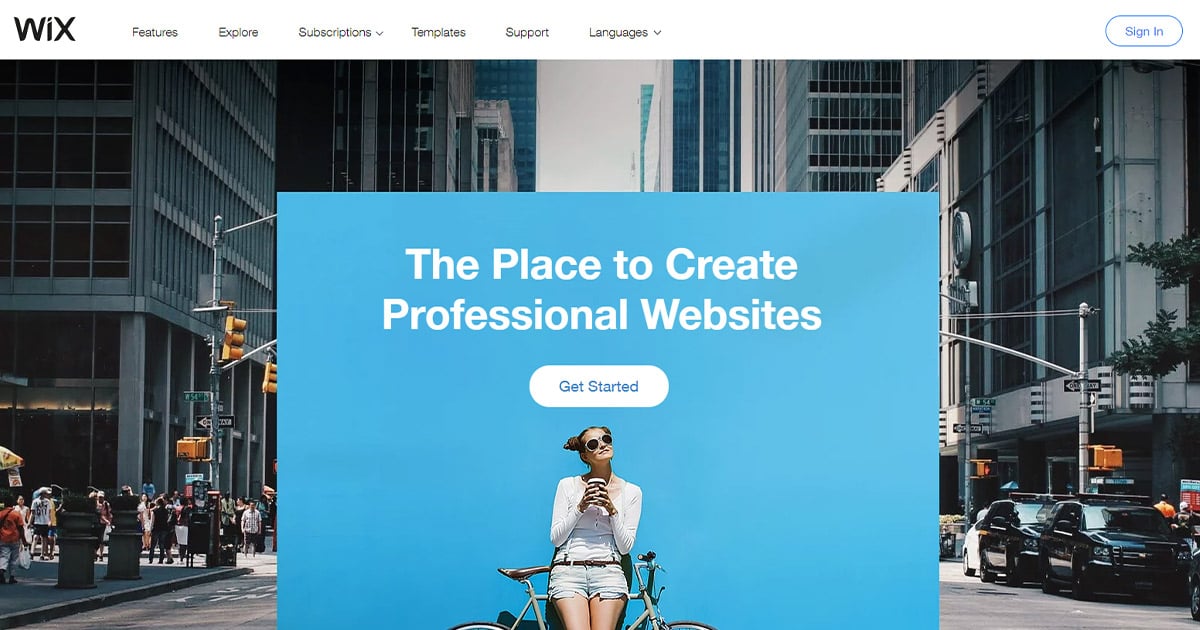 Wix homepage: webstore option for small businesses.