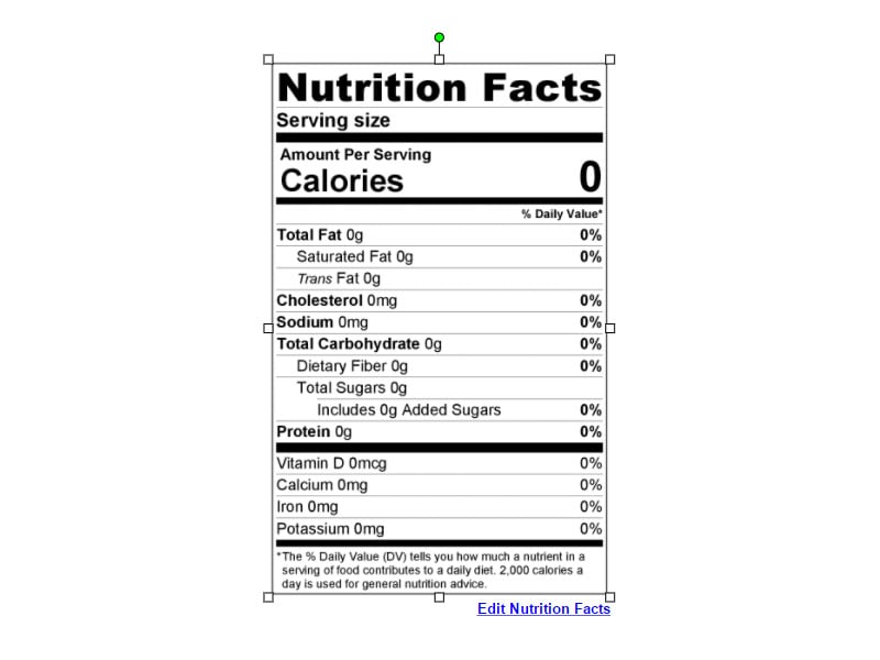 Maestro Label Designer Nutrition Label Edit