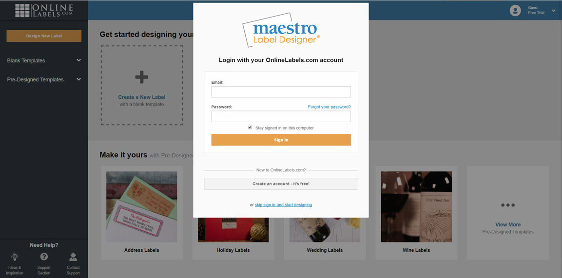 New Maestro Label Designer Sign-in