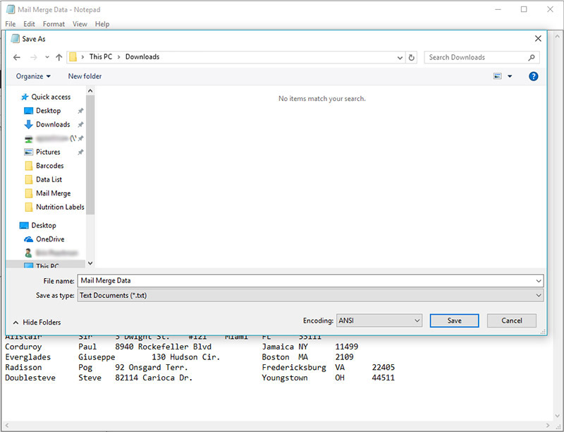 Choosing a file format in Notepad