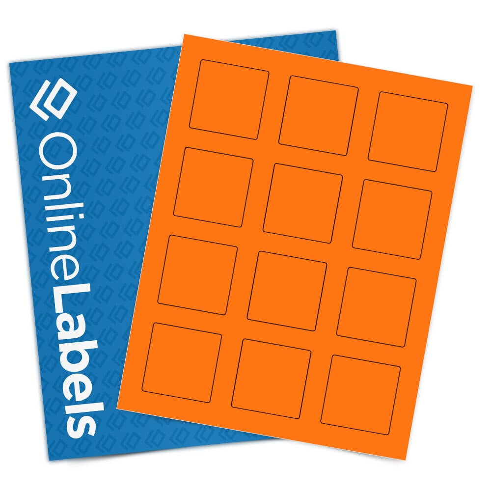 Sheet of 2" x 2" Square Fluorescent Orange labels