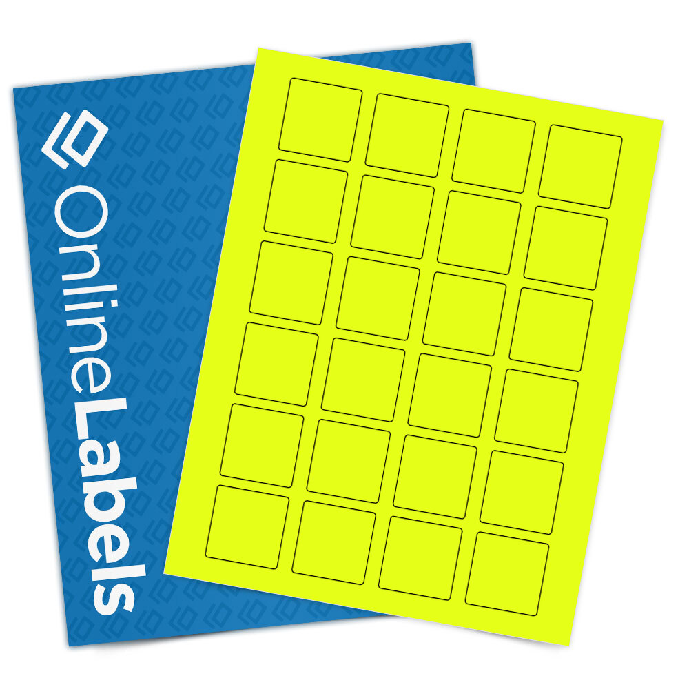 Sheet of 1.5" x 1.5" Square Fluorescent Yellow labels