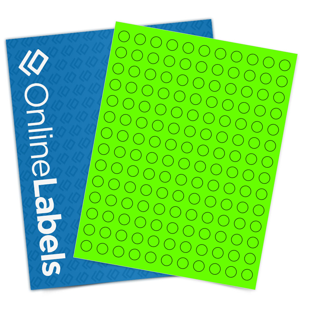 Sheet of 0.5" Circle Fluorescent Green labels