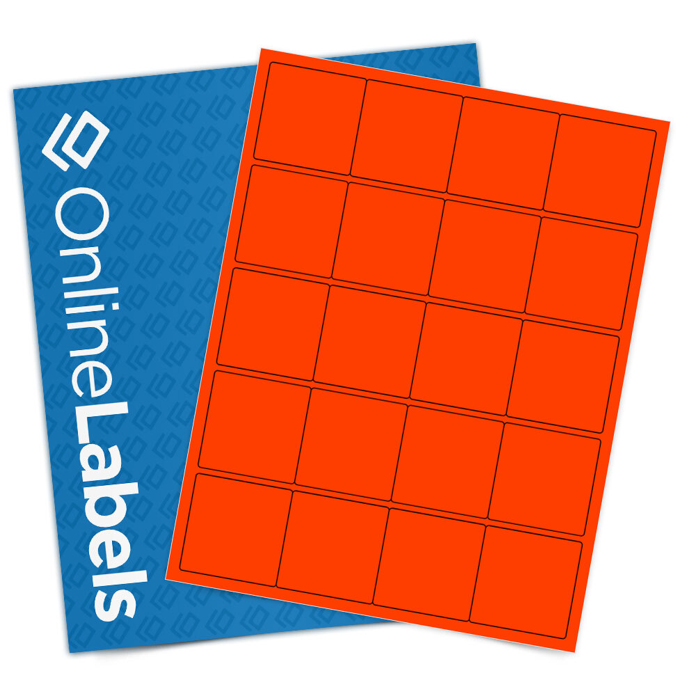 Sheet of 2" x 2" Square Fluorescent Red labels