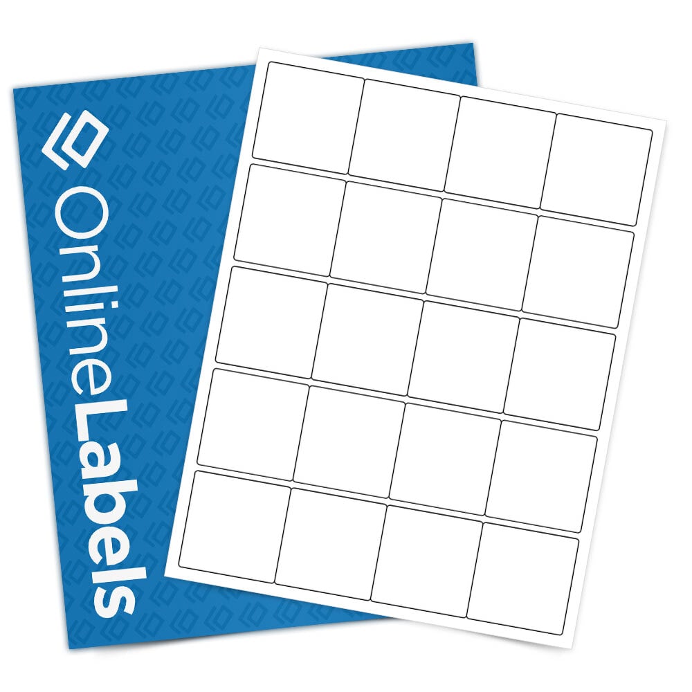 Sheet of 2" x 2" Square Removable White Matte labels