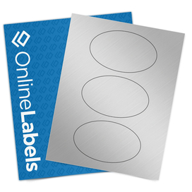 Sheet of 5" x 3" Large Oval Weatherproof Silver Polyester Laser labels