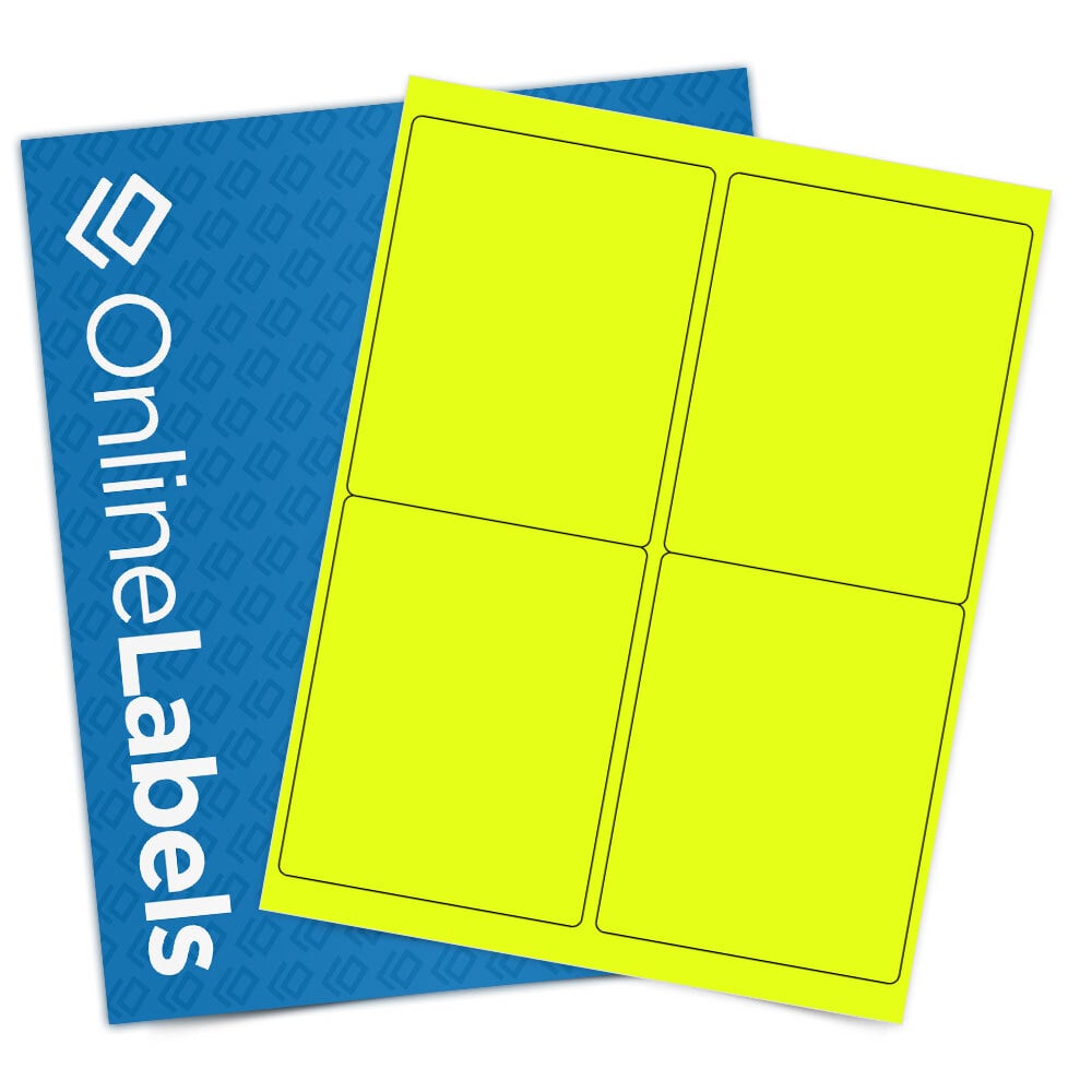 Sheet of 4" x 5" Fluorescent Yellow labels
