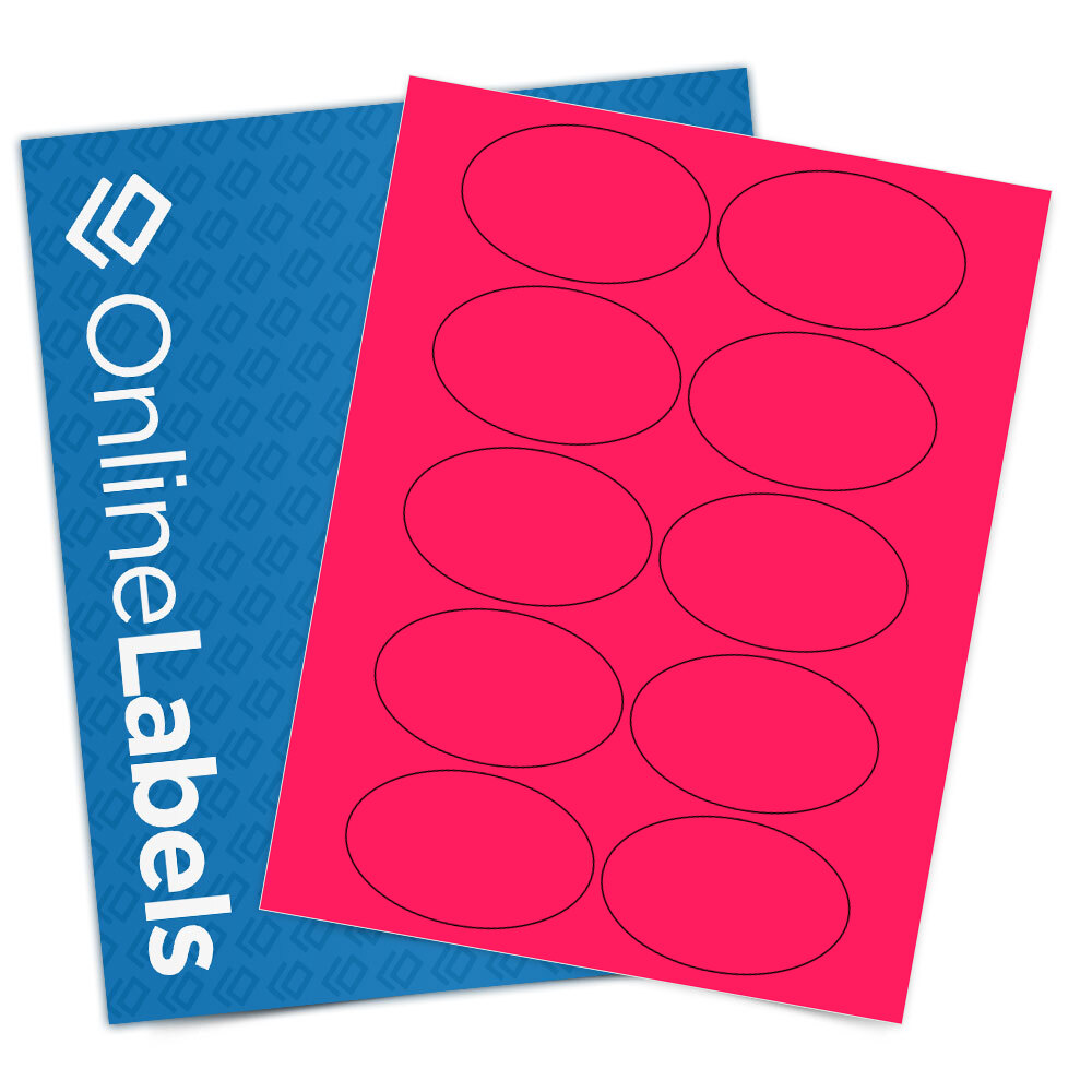 Sheet of 3.25" x 2" Oval Fluorescent Pink labels