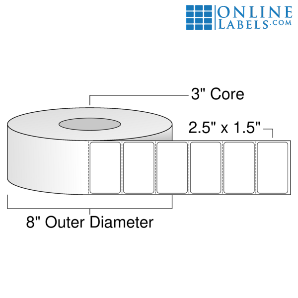 2.5" x 1.5" Thermal Roll Labels w/ 3" Core Standard White Direct
