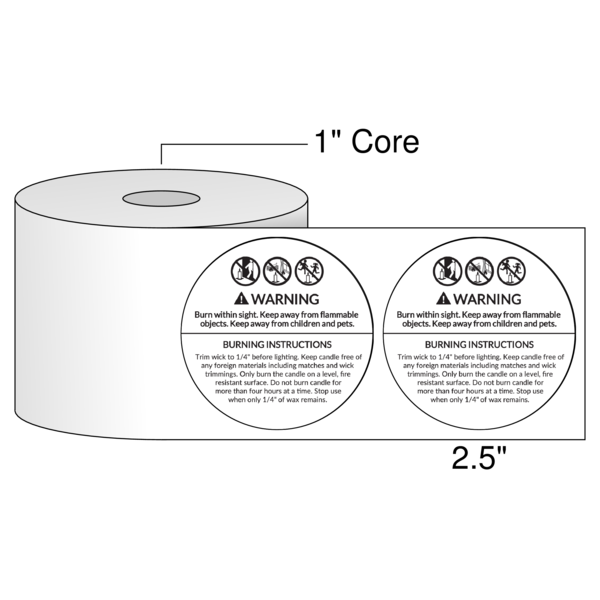 2.5" Candle Warning Label - White Semi-Gloss Digital