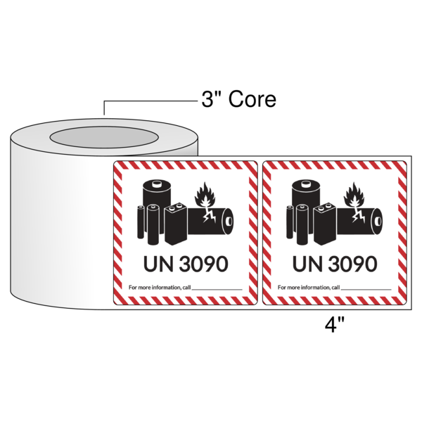 4" x 4" Battery UN 3090 Label - White Film Digital