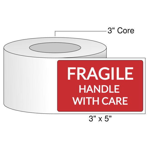 3" x 5" Handle With Care Label - White Semi-Gloss Digital