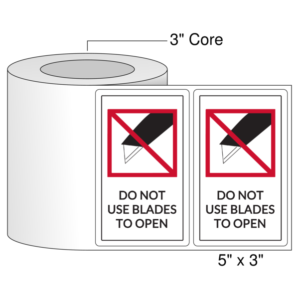 5" x 3" Do Not Use Blades to Open Label - White Semi-Gloss Digital