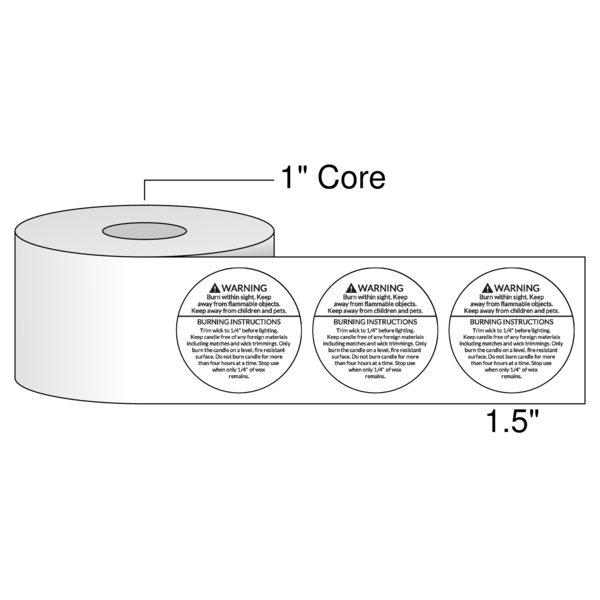 1.5" Round Candle Warning Label - White Semi-Gloss Digital