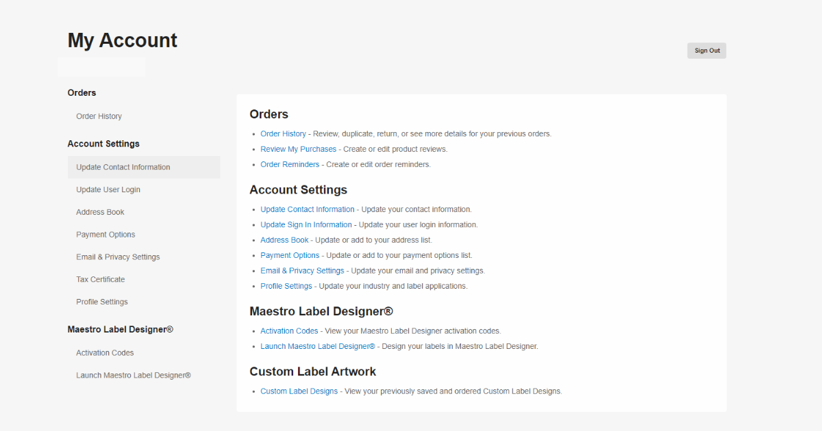 Account Options menu